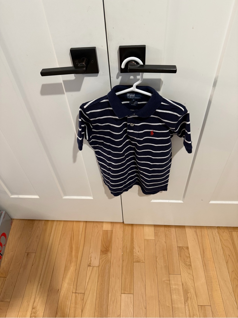 Ralph Lauren Navy & White Striped Polo with Red Pony Size 5